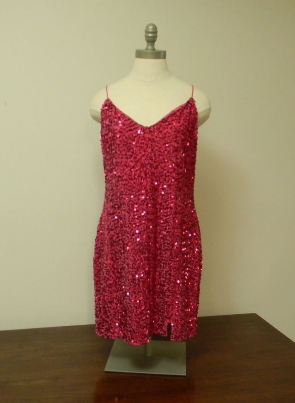 Francesca's Hot Pink Velvet Sequined Dress Back Detail Strech Prom HOCO Med NWT